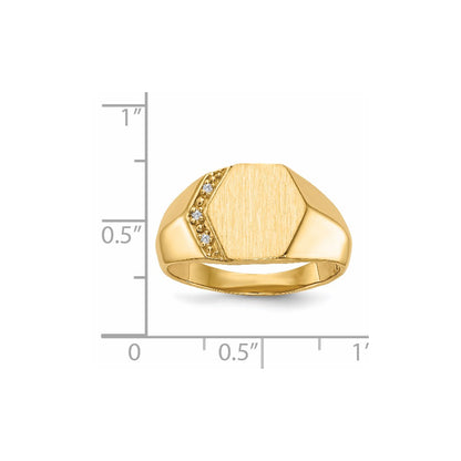 14K Yellow Gold 11.5x11.5mm Open Back AAA Real Diamond Men's Signet Ring