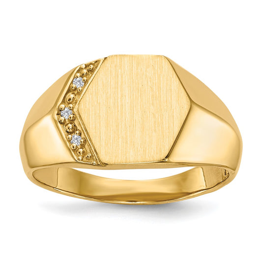 14K Yellow Gold 11.5x11.5mm Open Back AAA Real Diamond Men's Signet Ring