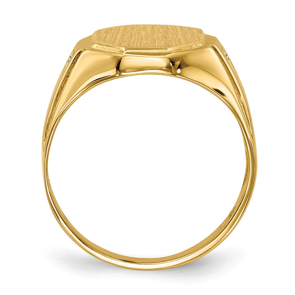 14K Yellow Gold 12.5x11.5mm Open Back AAA Real Diamond Men's Signet Ring