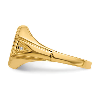 14K Yellow Gold 12.5x11.5mm Open Back AAA Real Diamond Men's Signet Ring