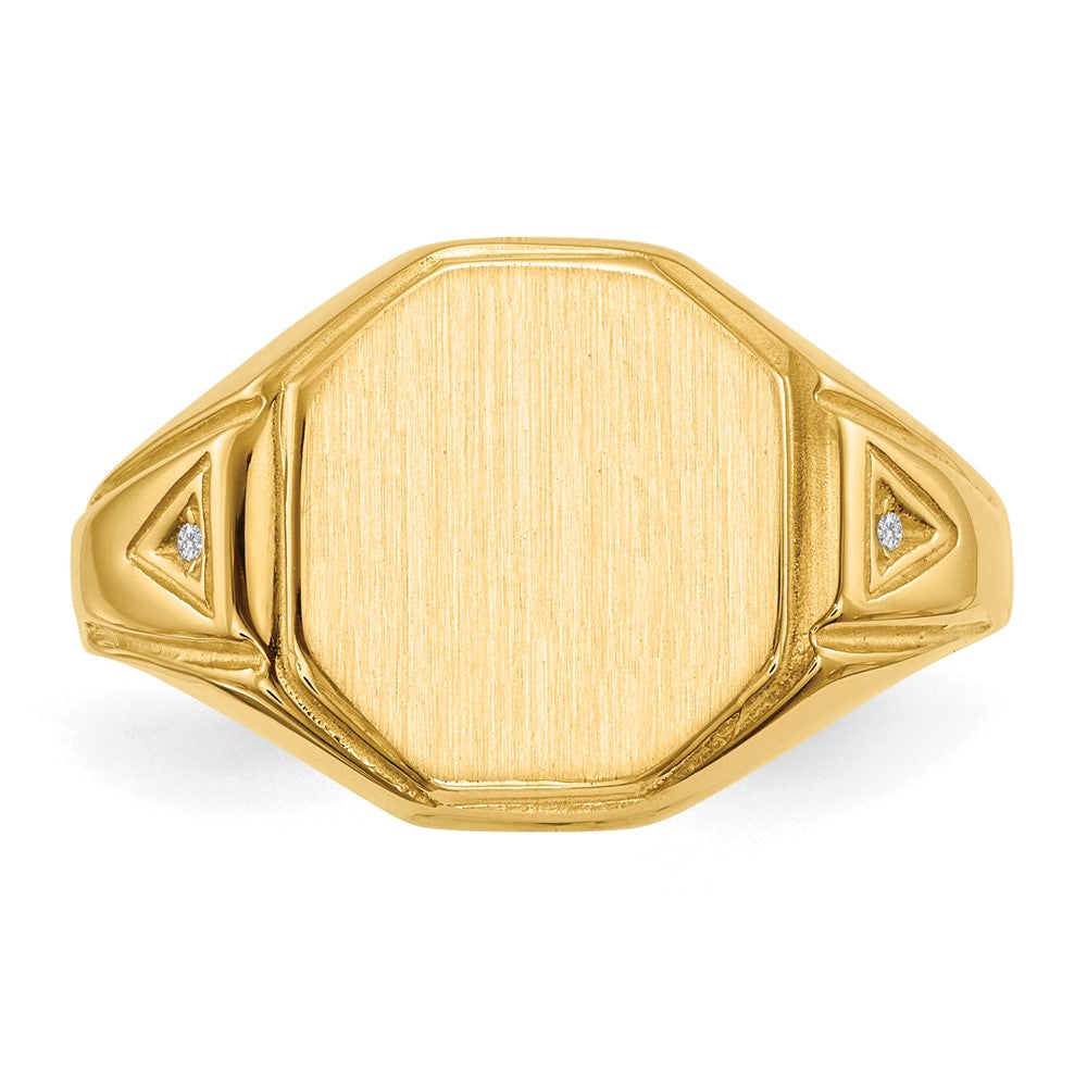14K Yellow Gold 12.5x11.5mm Open Back AAA Real Diamond Men's Signet Ring