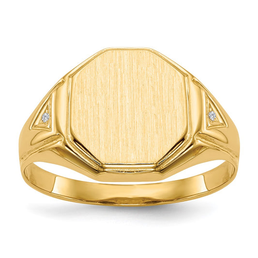 14K Yellow Gold 12.5x11.5mm Open Back VS Real Diamond Men's Signet Ring