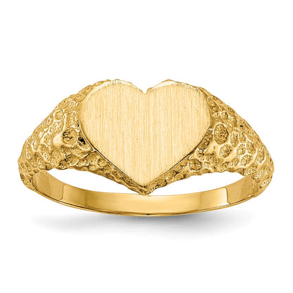 14K Yellow Gold 7.5x8.0mm Open Back Heart Signet Ring