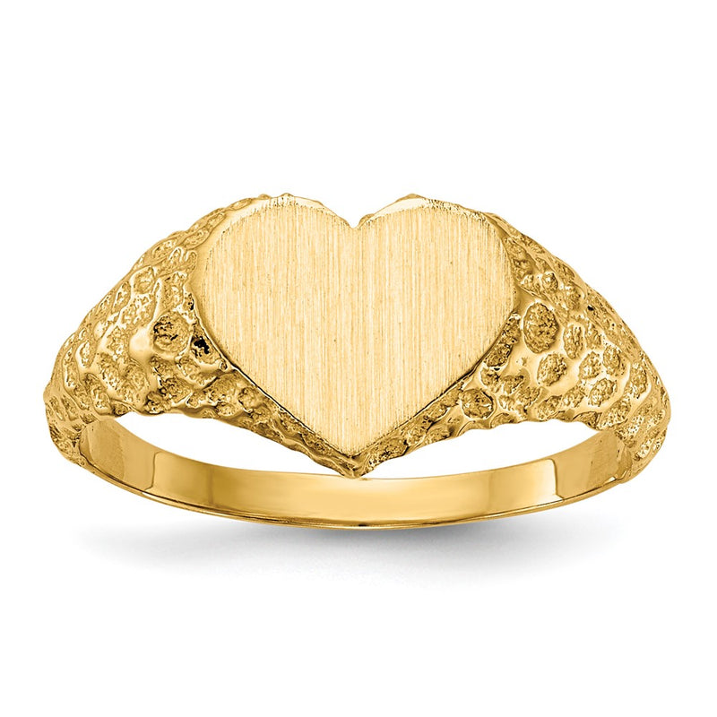 14K Yellow Gold 7.5x8.0mm Open Back Heart Signet Ring