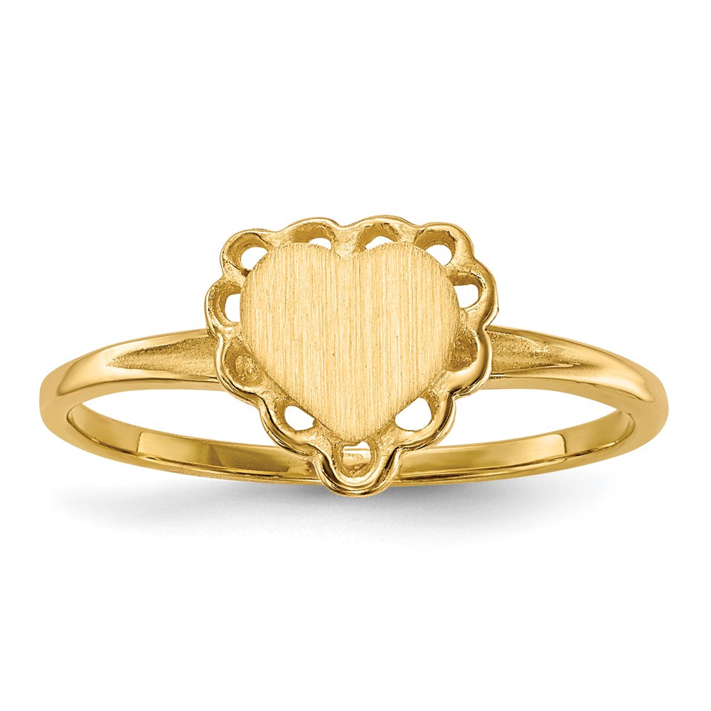 14K Yellow Gold 6.0x6.5mm Open Back Heart Signet Ring