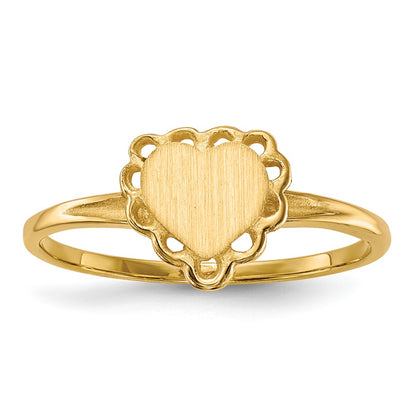 14K Yellow Gold 6.0x6.5mm Open Back Heart Signet Ring