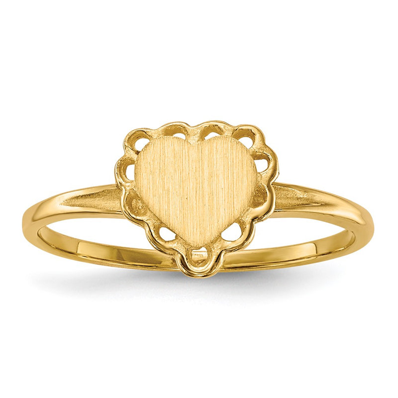 14K Yellow Gold 6.0x6.5mm Open Back Heart Signet Ring
