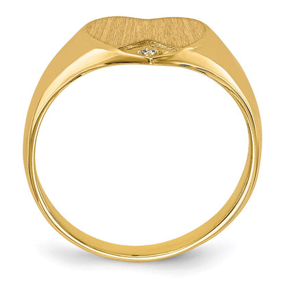 14K Yellow Gold .005ct. Real Diamond Closed Back 9.0x9.0mm Heart Signet Ring
