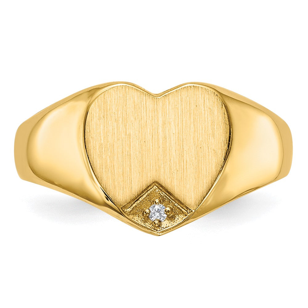 14K Yellow Gold .005ct. Real Diamond Closed Back 9.0x9.0mm Heart Signet Ring