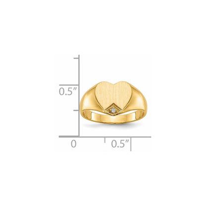 14K Yellow Gold .005ct. Real Diamond Closed Back 9.0x9.0mm Heart Signet Ring
