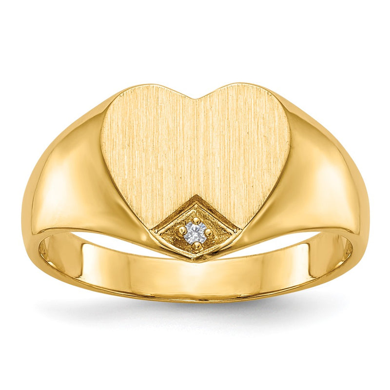 14K Yellow Gold .005ct. Real Diamond Closed Back 9.0x9.0mm Heart Signet Ring
