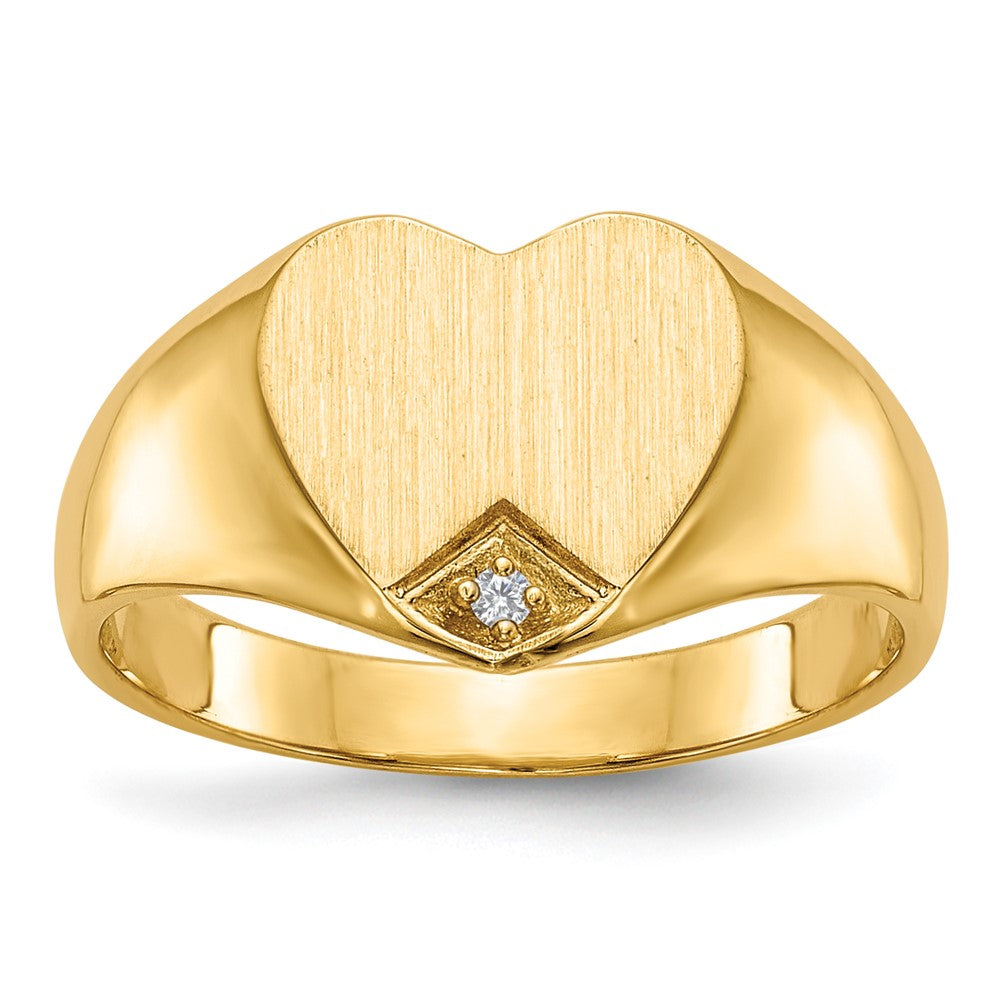 14K Yellow Gold .005ct. Real Diamond Closed Back 9.0x9.0mm Heart Signet Ring