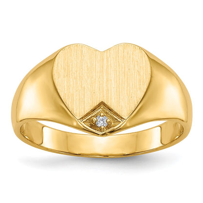 14K Yellow Gold .005ct. Real Diamond Closed Back 9.0x9.0mm Heart Signet Ring