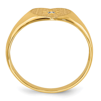 14K Yellow Gold .01ct. Real Diamond 7.0x10.0mm Open Back Heart Signet Ring