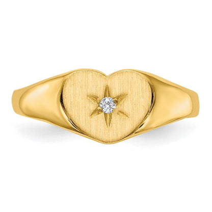 14K Yellow Gold .01ct. Real Diamond 7.0x10.0mm Open Back Heart Signet Ring