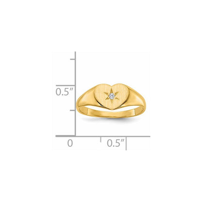 14K Yellow Gold .01ct. Real Diamond 7.0x10.0mm Open Back Heart Signet Ring