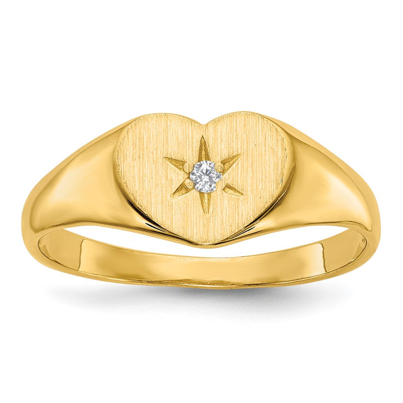 14K Yellow Gold .01ct. Real Diamond 7.0x10.0mm Open Back Heart Signet Ring