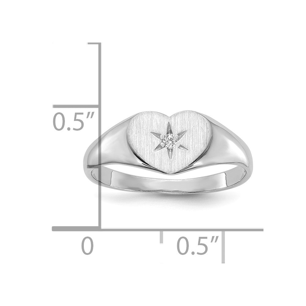 14K White Gold .01ct. Real Diamond 7.0x10.0mm Open Back Heart Signet Ring