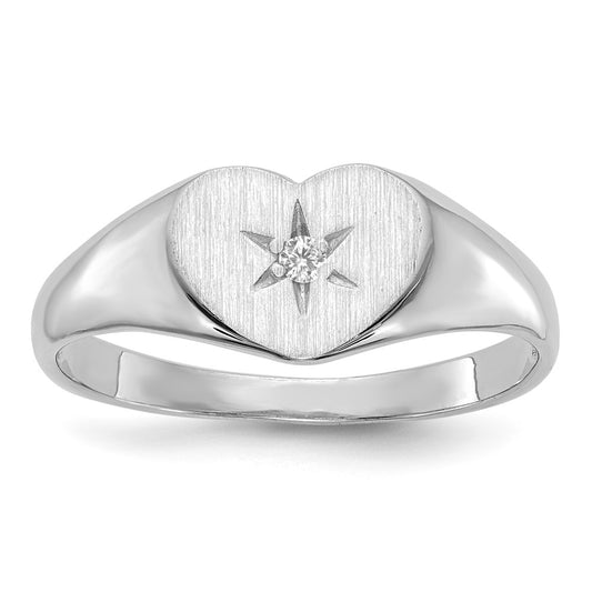 14K White Gold .01ct. Real Diamond 7.0x10.0mm Open Back Heart Signet Ring