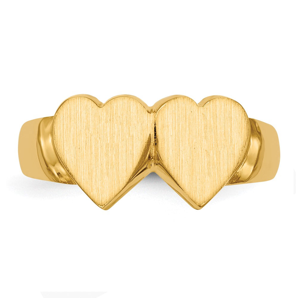 14K Yellow Gold 8.0x8.0mm Closed Back Double Heart Signet Ring