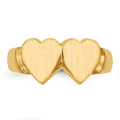 14K Yellow Gold 8.0x8.0mm Closed Back Double Heart Signet Ring