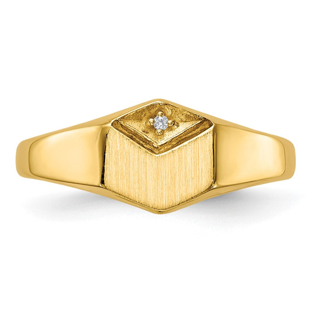 14K Yellow Gold AA Real Diamond Ladies Hollow Back Signet Ring