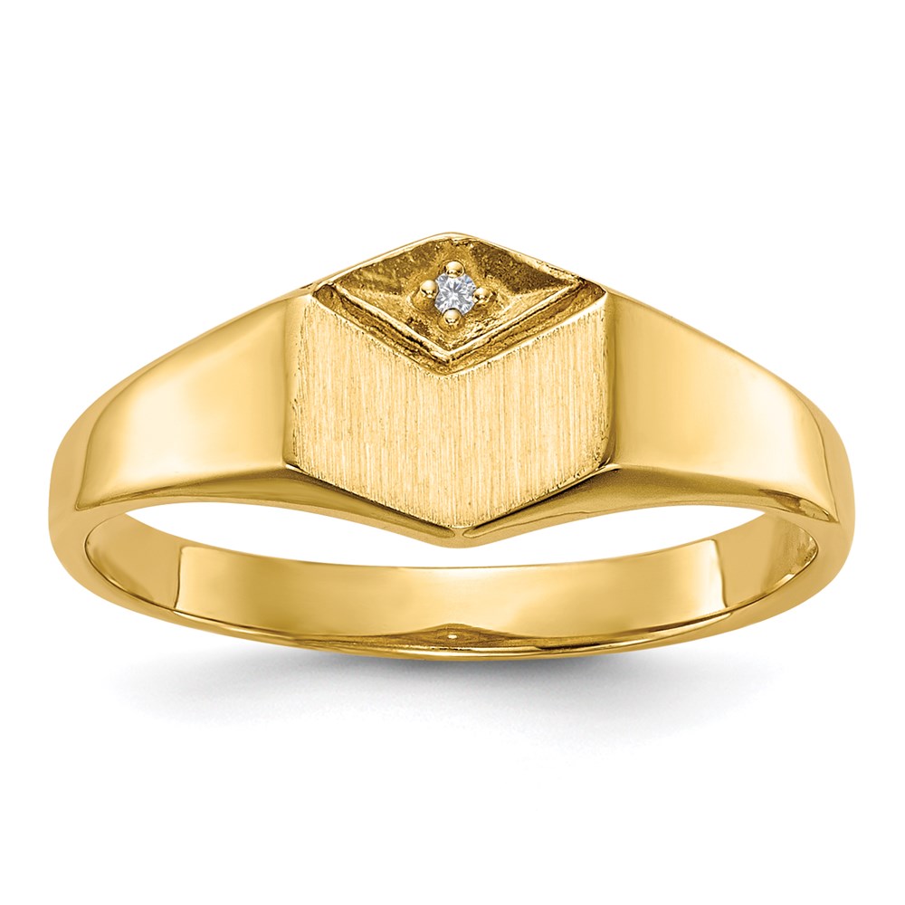 14K Yellow Gold AA Real Diamond Ladies Hollow Back Signet Ring