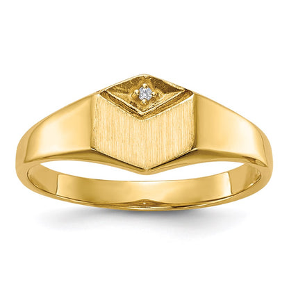 14K Yellow Gold AA Real Diamond Ladies Hollow Back Signet Ring