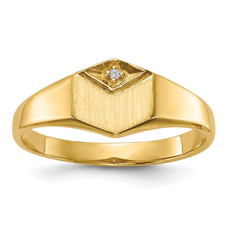 14K Yellow Gold AA Real Diamond Ladies Hollow Back Signet Ring