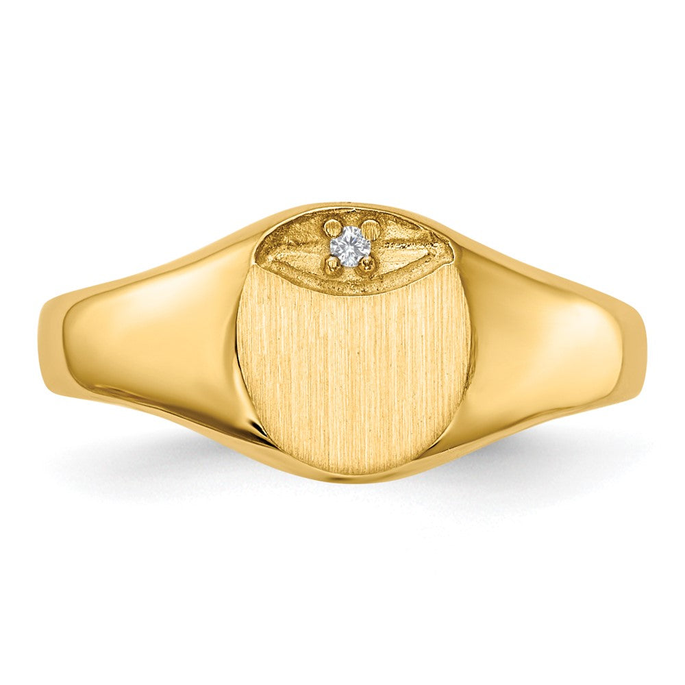 14K Yellow Gold Circular Top Hollow Back 8x6.6 Complete Real Diamond Signet Ring