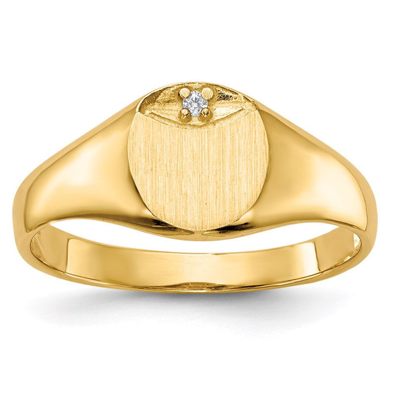 14K Yellow Gold Circular Top Hollow Back 8x6.6 Complete Real Diamond Signet Ring