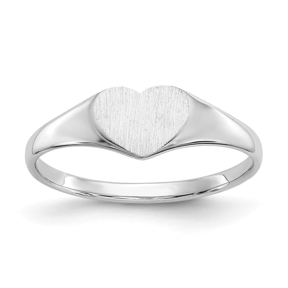 14k White Gold 5.5x8.0mm Open Back Heart Signet Ring