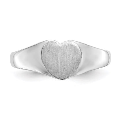 14k White Gold 6.0x8.0mm Closed Back Heart Signet Ring