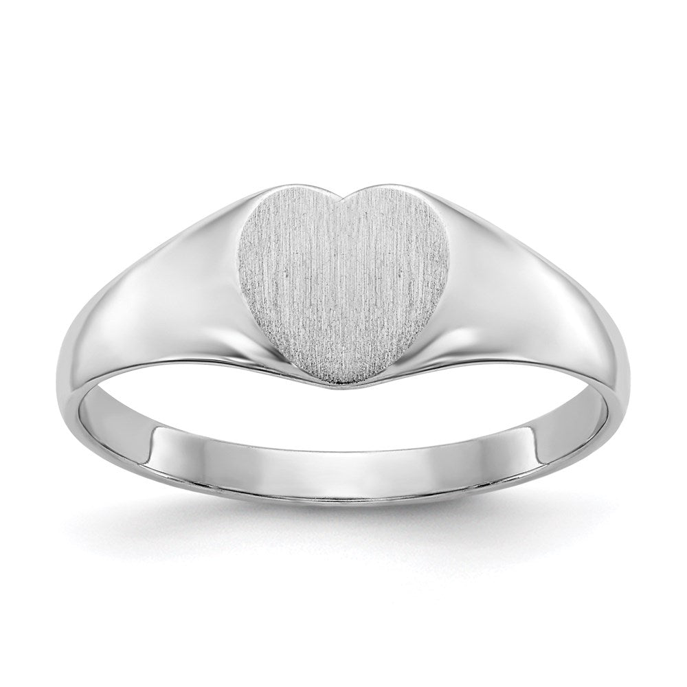 14k White Gold 6.0x8.0mm Closed Back Heart Signet Ring