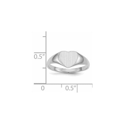 14k White Gold 8.5x9.0mm Closed Back Heart Signet Ring
