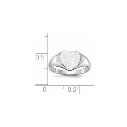 14k White Gold 7.5x8.0mm Closed Back Heart Signet Ring