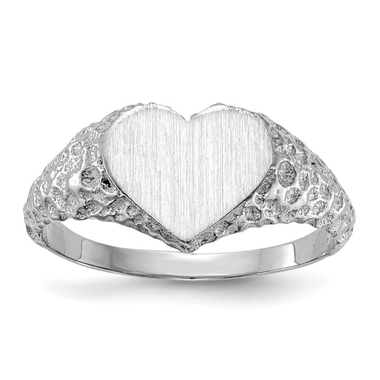 14K White Gold 8.0x9.0mm Open Back Heart Signet Ring