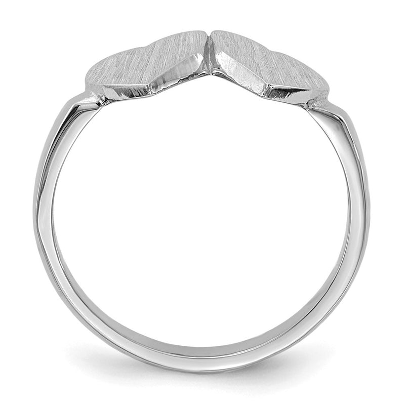 14k White Gold 8.0x8.0mm Open Back Double Heart Signet Ring