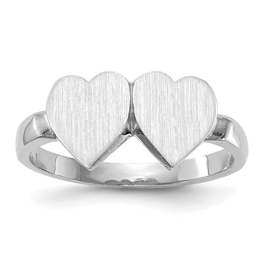 14k White Gold 8.0x8.0mm Open Back Double Heart Signet Ring