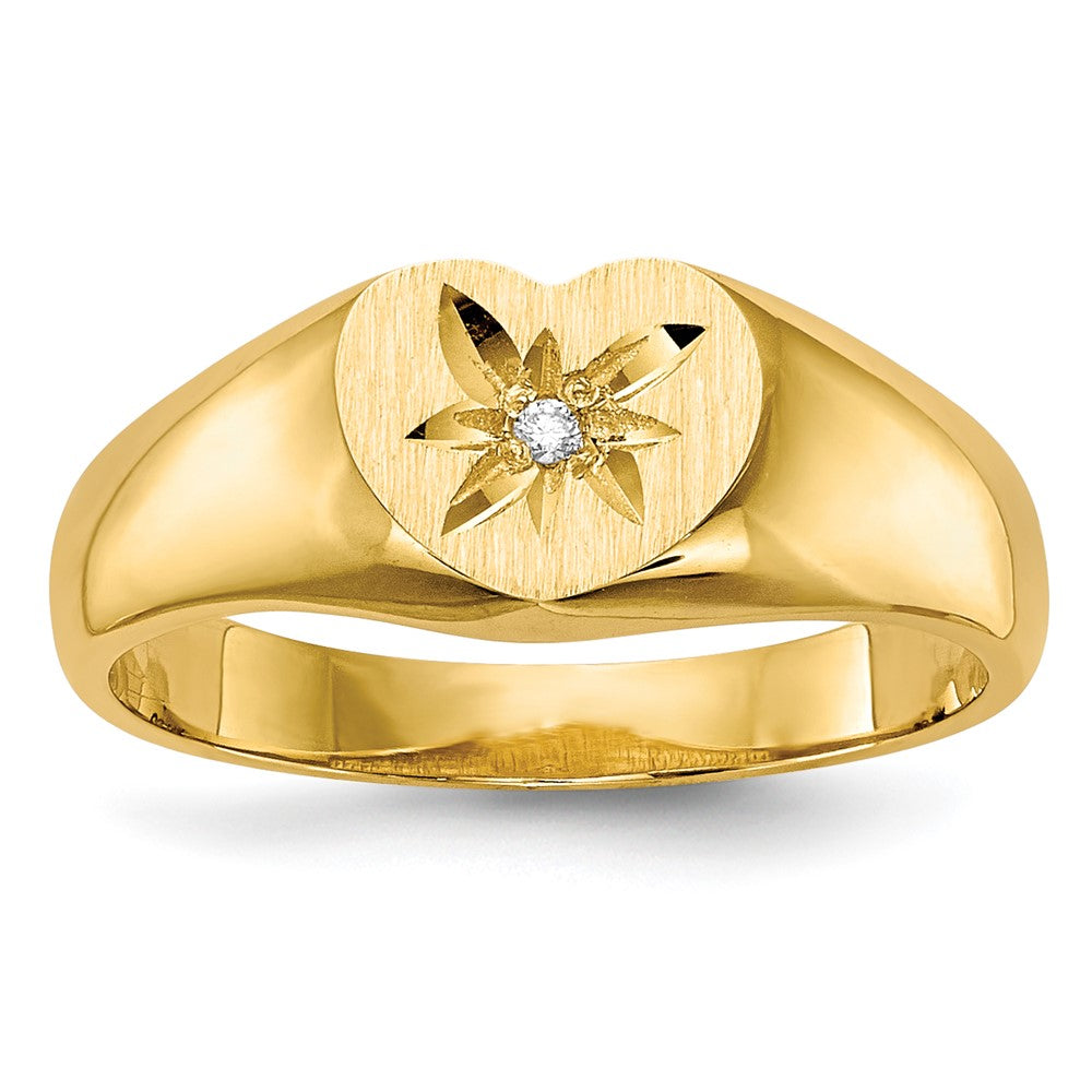 14K Yellow Gold AAA Real Diamond signet ring