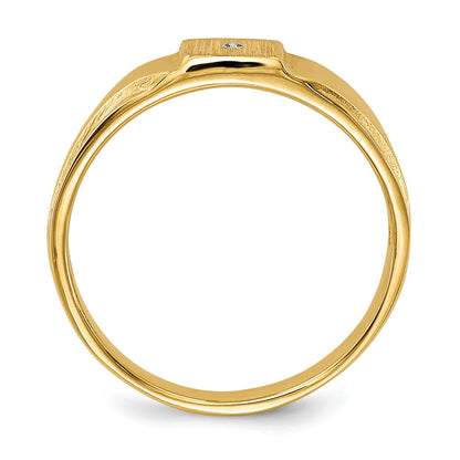 14K Yellow Gold AAA Real Diamond signet ring