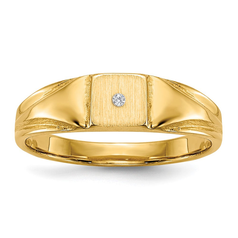 14K Yellow Gold AAA Real Diamond signet ring