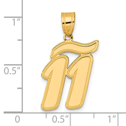 14k Yellow Gold Brushed Border Script Number 11 Pendant