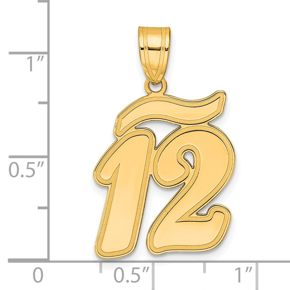 14k Yellow Gold Brushed Border Script Number 12 Pendant