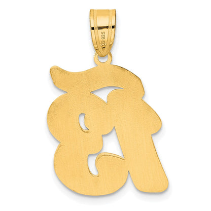 14k Yellow Gold Brushed Border Script Number 13 Pendant