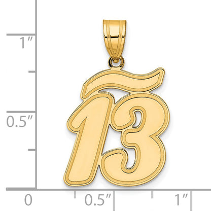 14k Yellow Gold Brushed Border Script Number 13 Pendant