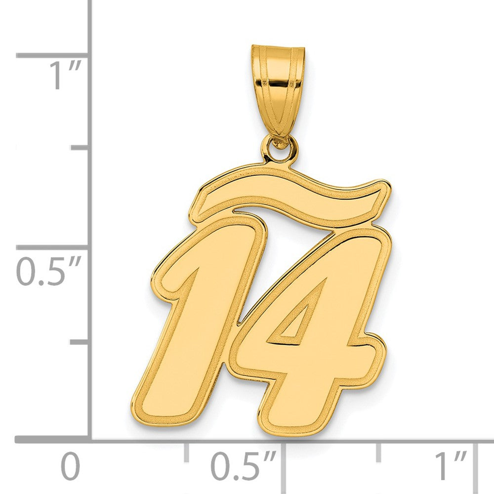 14k Yellow Gold Brushed Border Script Number 14 Pendant