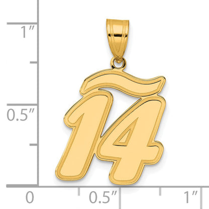 14k Yellow Gold Brushed Border Script Number 14 Pendant
