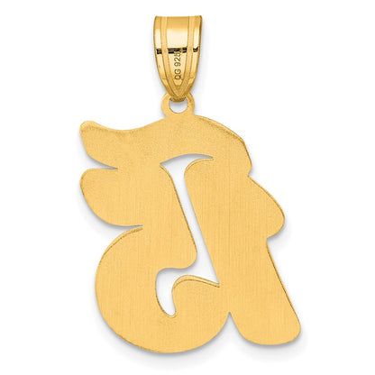 14k Yellow Gold Brushed Border Script Number 15 Pendant
