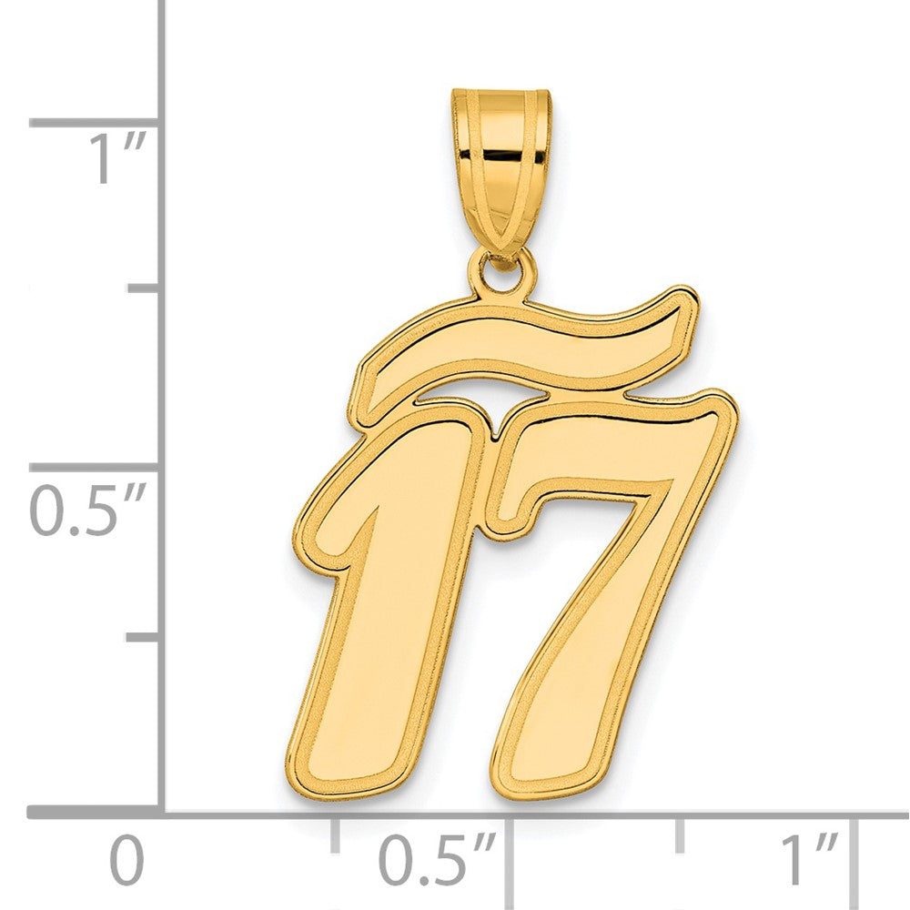14k Yellow Gold Brushed Border Script Number 17 Pendant